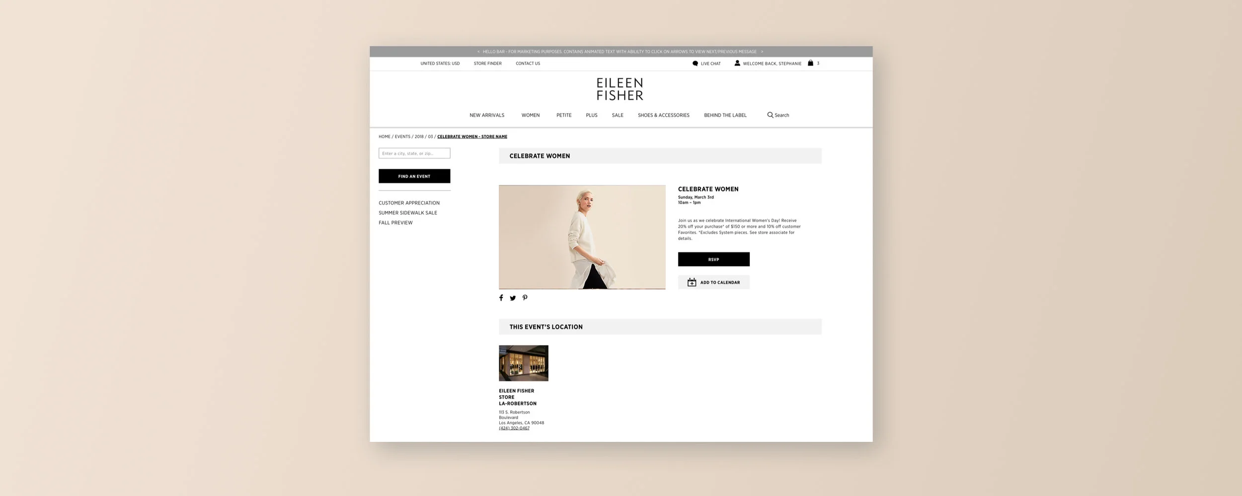 Eileen Fisher Events microsite — banner image