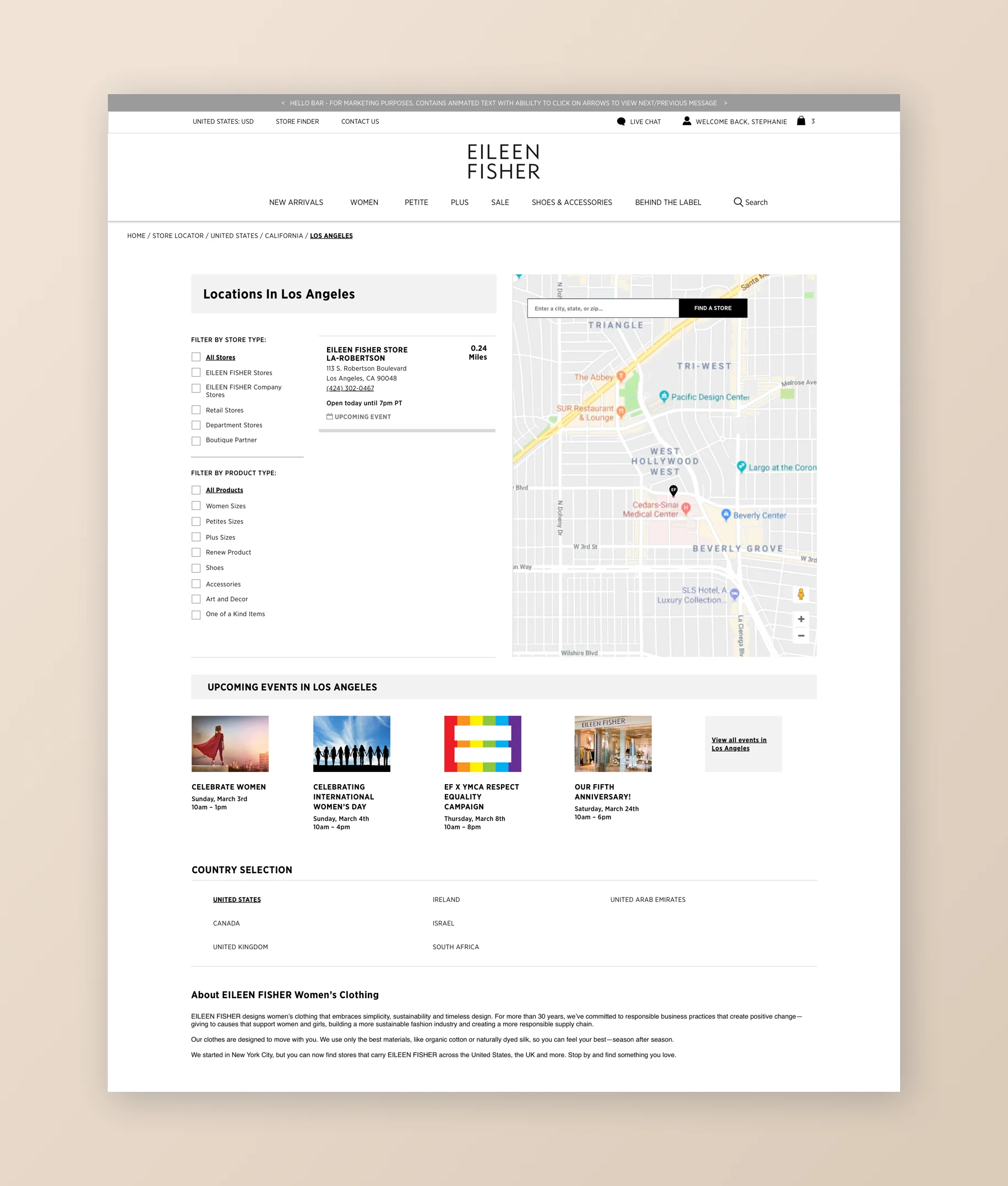 New Store Locator page with Events links